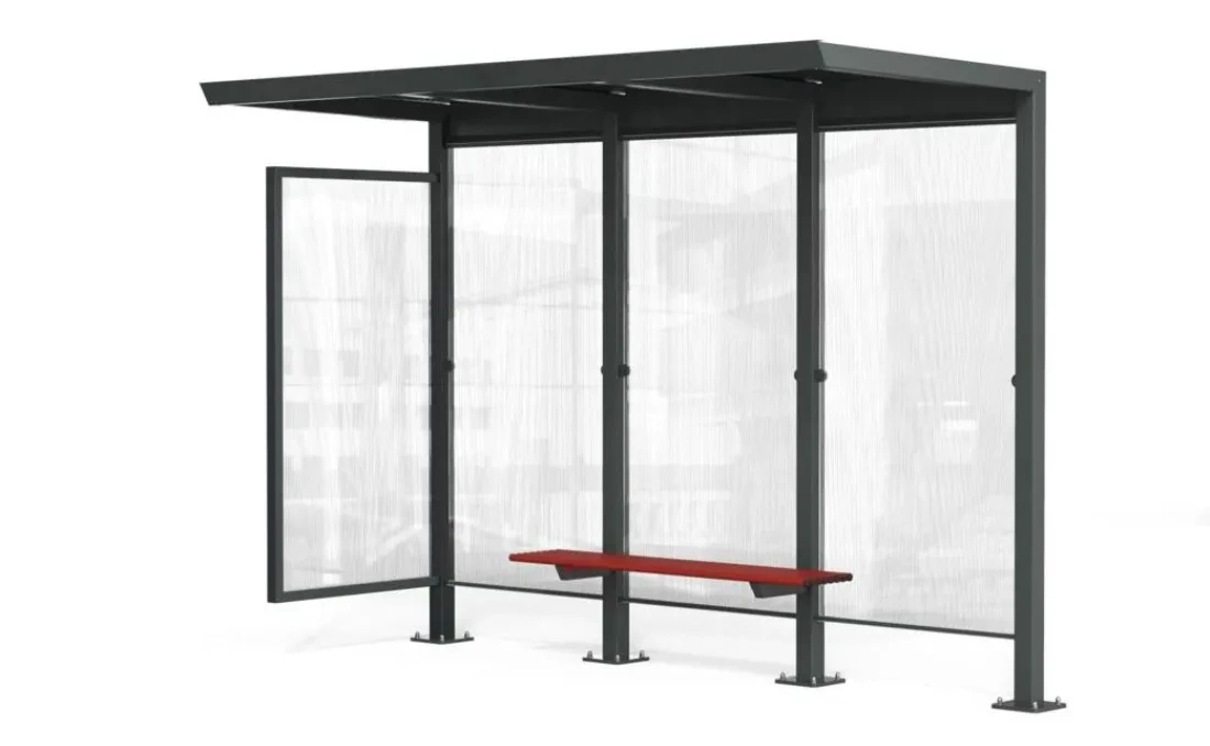 Marquesina de autobús de acero Stad para mobiliario urbano.